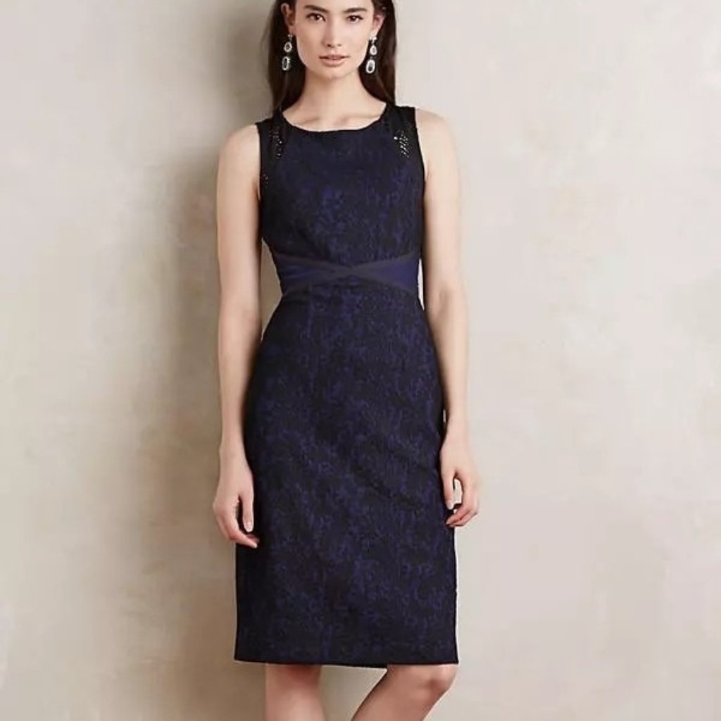 Moulinette Soeurs Larkin Navy Black Lace Sleeveless Sheath Bodycon Midi Dress 4p